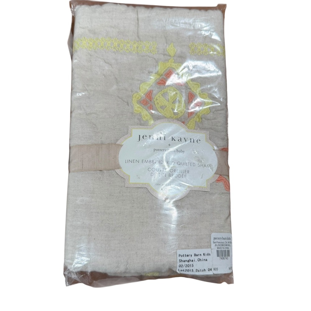 Jenni Kayne Pottery Barn Kids Sham Kids 12x16 Oatmeal Linen Embroidered Quilted